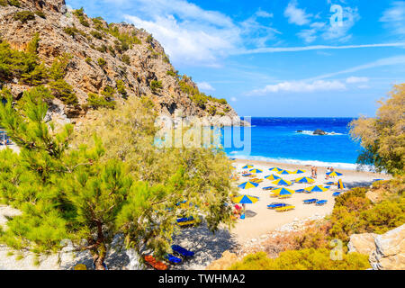 View of idyllic Achata beach and azure sea, Karpathos island, Greece Stock Photo
