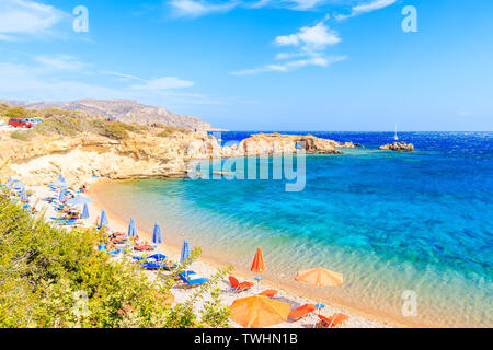 Crystal clear azure sea and beautiful beach on Karpathos island near Ammopi village, Greece Stock Photo