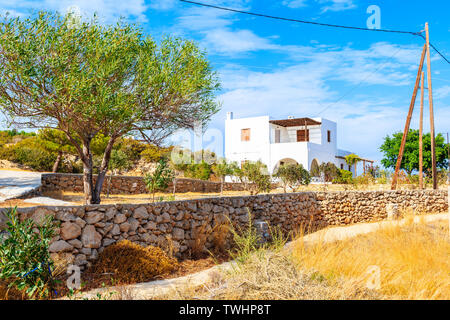 Typical Greek holiday apartment house in Ammopi village, Karpathos island, Greece Stock Photo