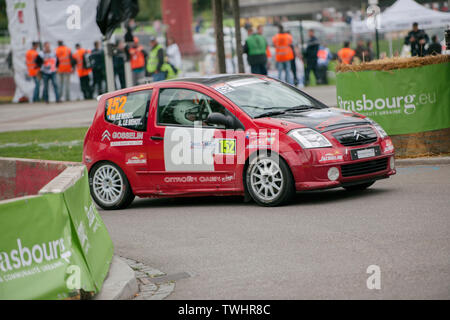 STRASBOURG, FRANCE - OCT 3, 2013: Philippe Le Behot of France compete in Citro n C2 R2 during Super Special Stage 1 of the WRC France Stock Photo