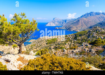 Beautiful sea coast near Mesochori village on Karpathos island, Greece Stock Photo
