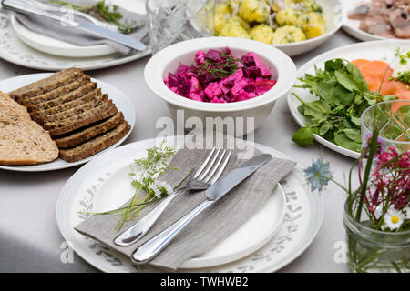 Table setting for midsummer party Stock Photo