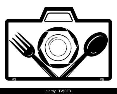 Food Photography Logo Template Design plate with spoon and fork icon Stock Vector