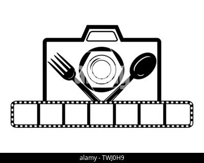Food Photography Logo Template Design plate with spoon and fork icon Stock Vector