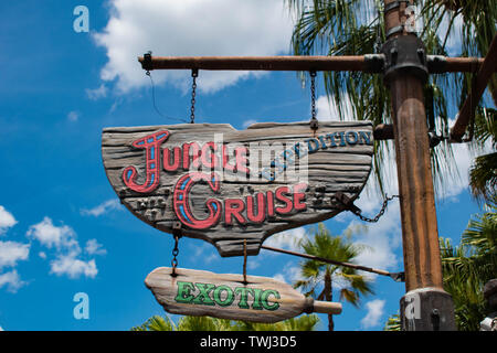 Orlando, Florida. May 10, 2019. Jungle Cruise Expedition sign in Magic Kingdom at Walt Disney World . Stock Photo