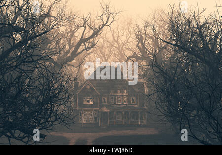 haunted house scene in creepy forest,3d illustration Stock Photo - Alamy