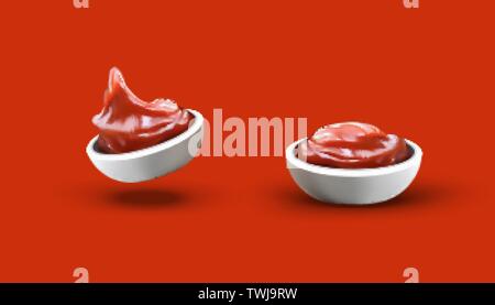 Ketchup sauce on red background in 3d illustration Stock Vector