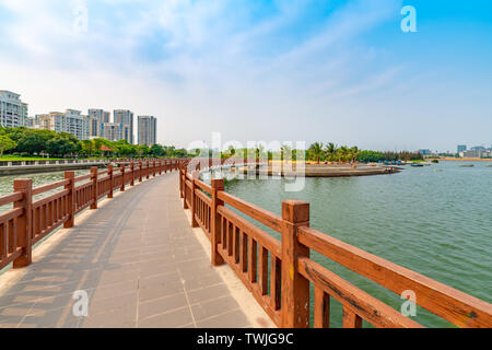 Bridge and Building in Jinsha Bay, Zhanjiang City Stock Photo