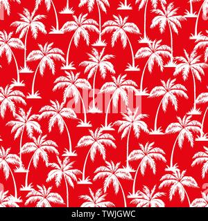 Palm tree seamless pattern. Hawaiian palm trees repeating pattern. Red on white background. Vector illustration. for print, textile, web, home decor Stock Vector