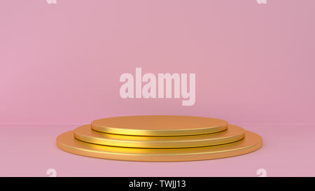 Pink studio and pedestal background. Platform for beauty products display. Realistic mock up in modern minimal design. 3d rendering. Stock Photo