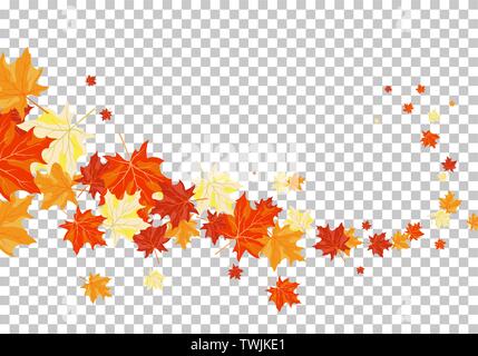 Falling maple leaves with transparency grid on back. Vector Illustration. Stock Vector