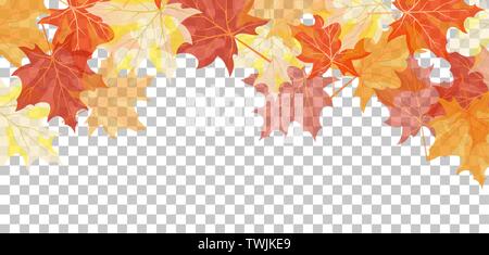 Falling maple leaves with transparency grid on back. Vector Illustration. Stock Vector