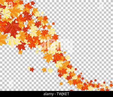 Falling maple leaves with transparency grid on back. Vector Illustration. Stock Vector