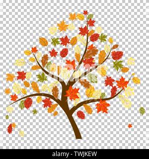 Falling maple leaves with transparency grid on back. Vector Illustration. Stock Vector