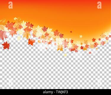 Falling maple leaves with transparency grid on back. Vector Illustration. Stock Vector