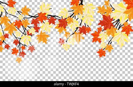 Falling maple leaves with transparency grid on back. Vector Illustration. Stock Vector