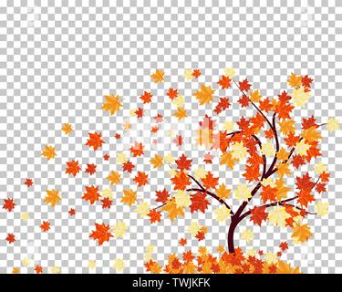 Falling maple leaves with transparency grid on back. Vector Illustration. Stock Vector