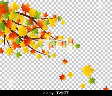 Falling maple leaves with transparency grid on back. Vector Illustration. Stock Vector