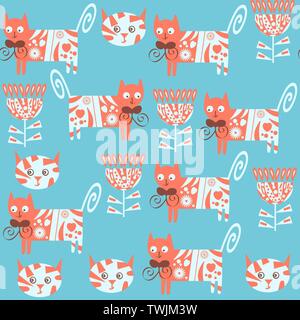 Cats seamless pattern. It is located in swatch menu, vector image for surface design Stock Vector