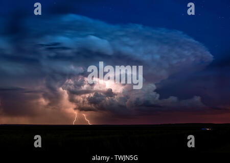 Lightning storm with cumulonimbus and mammatus clouds Stock Photo