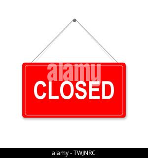 Closed Hanging door Sign board on white background Stock Vector