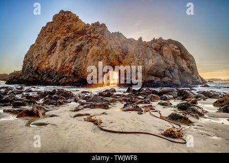 Pfeiffer Beach Keyhole Rock, Big Sur, Monterey County, California Stock Photo