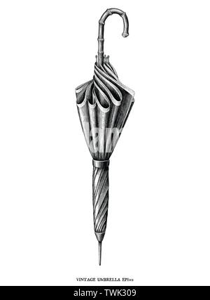 Antique engraving vintage illustration style of Umbrella black and white clip art isolated on white background Stock Vector