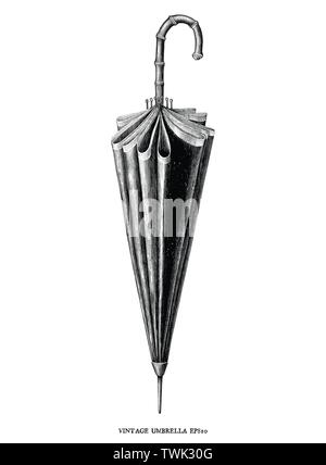 Antique engraving vintage illustration style of Umbrella black and white clip art isolated on white background Stock Vector