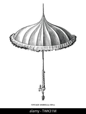 Antique engraving vintage illustration style of Umbrella black and white clip art isolated on white background Stock Vector