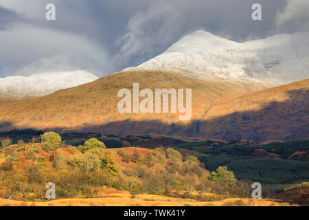 A snow capped Ben Cruachan captured from near Loch Tromlee. Stock Photo