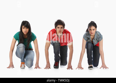 Runners in starting position Stock Photo