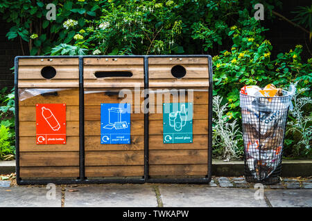 Recycling and General Waste Litter bins in - Recycling Bins in  Central London UK Stock Photo