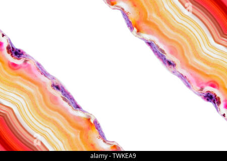 Abstract background, red orange agate slice striped mineral isolated on white Stock Photo