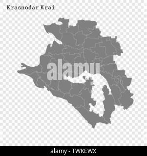 High Quality map of Krasnodar Krai is a region of Russia with borders of the districts Stock Vector