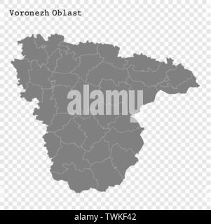 High Quality map of Voronezh Oblast is a region of Russia with borders of the districts Stock Vector