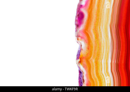 Abstract background, red orange agate slice striped mineral isolated on white Stock Photo