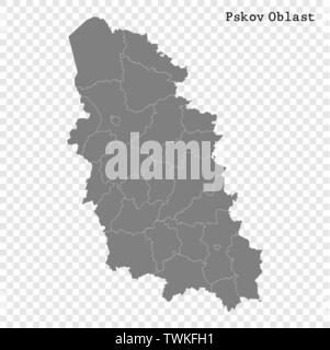 High Quality map of Pskov Oblast is a region of Russia with borders of the districts Stock Vector