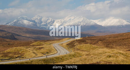 A832 road with An Teallach mountain behind, Wester Ross Stock Photo