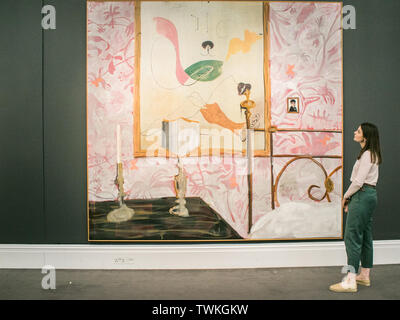 London, UK. 21st June, 2019. A Sotheby's assistant with 'Shlafzimmer (Bedroom)', 2004. Estimate: £800,000-1,200,000 at the Sotheby's Contemporary Art Auction preview for the Evening sale on 26 June Credit: amer ghazzal/Alamy Live News Stock Photo