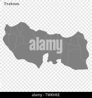 High Quality map of Trabzon is a province of Turkey, with borders of the Districts Stock Vector