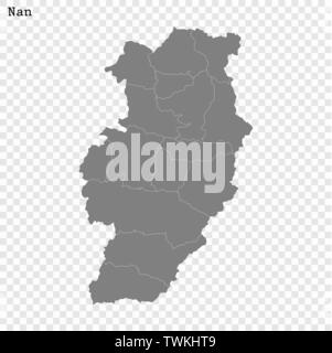 High Quality map of Nan is a province of Thailand, with borders of the districts Stock Vector