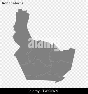 High Quality map of Nonthaburi is a province of Thailand, with borders of the districts Stock Vector