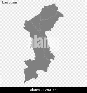 High Quality map of Lamphun is a province of Thailand, with borders of the districts Stock Vector