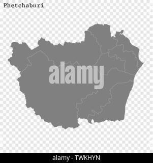 High Quality map of Phetchaburi is a province of Thailand, with borders of the districts Stock Vector