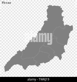 High Quality map of Phrae is a province of Thailand, with borders of the districts Stock Vector