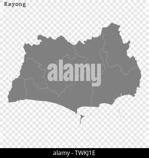 High Quality map of Rayong is a province of Thailand, with borders of the districts Stock Vector