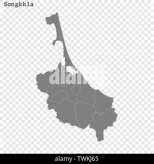 High Quality map of Songkhla is a province of Thailand, with borders of the districts Stock Vector