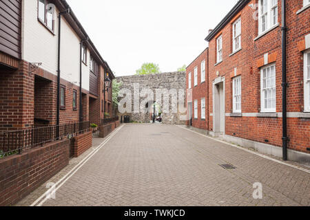 Southampton street view with fragment of Southampton town walls, it is a sequence of defensive structures built around the town in southern England Stock Photo