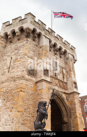 The Bargate is a medieval gatehouse in the city of Southampton, England. Constructed in Norman times as part of the Southampton town walls, it was the Stock Photo