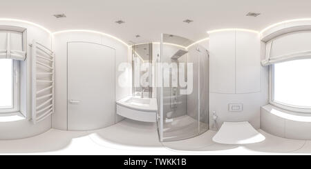 3d illustration of a bathroom in a private cottage. 360 degree seamless interior panorama Stock Photo